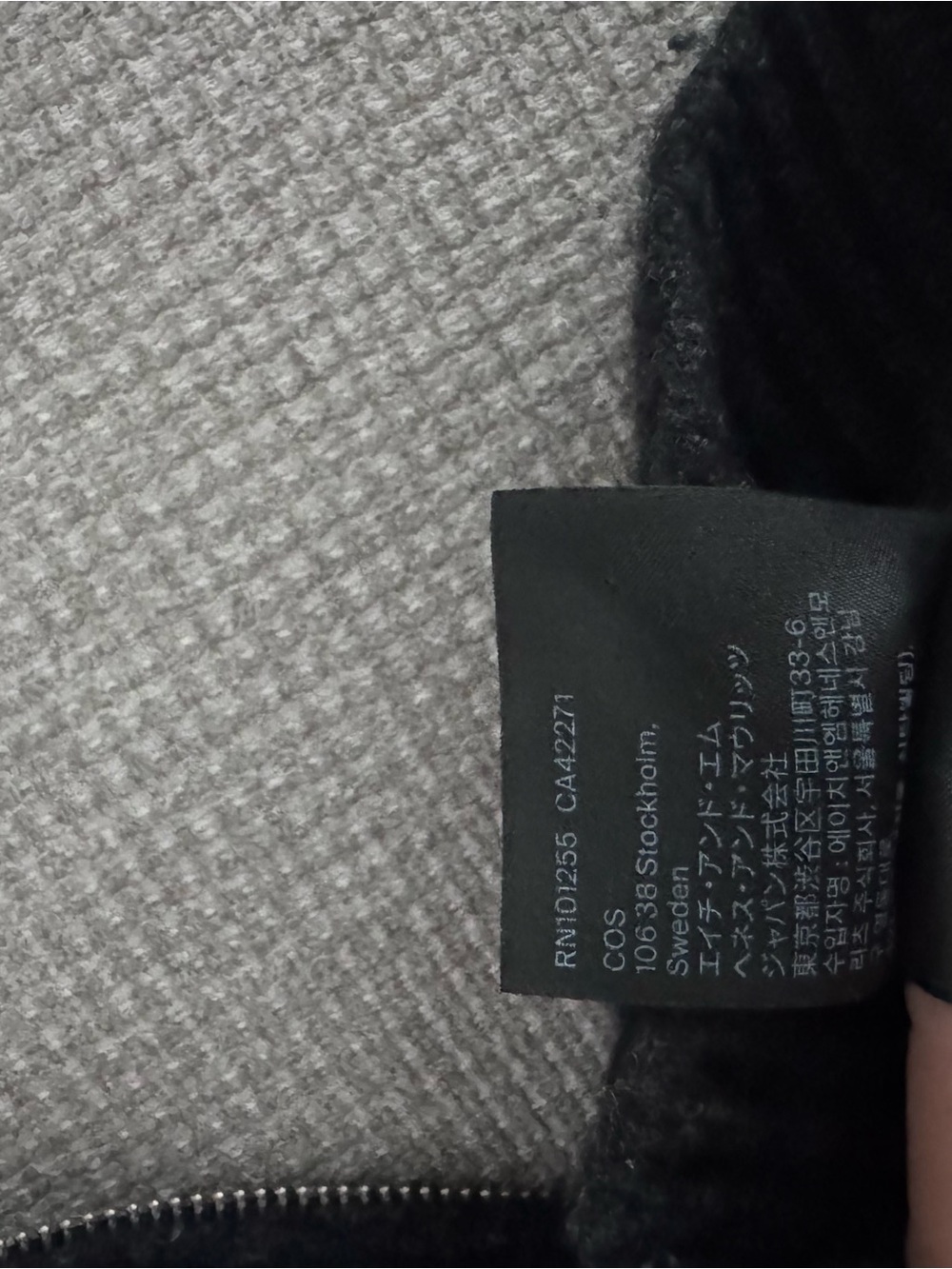 COS Black dark grey Ribbed Half-Zip Cowl Wool Sweater women medium - Picture 6 of 8